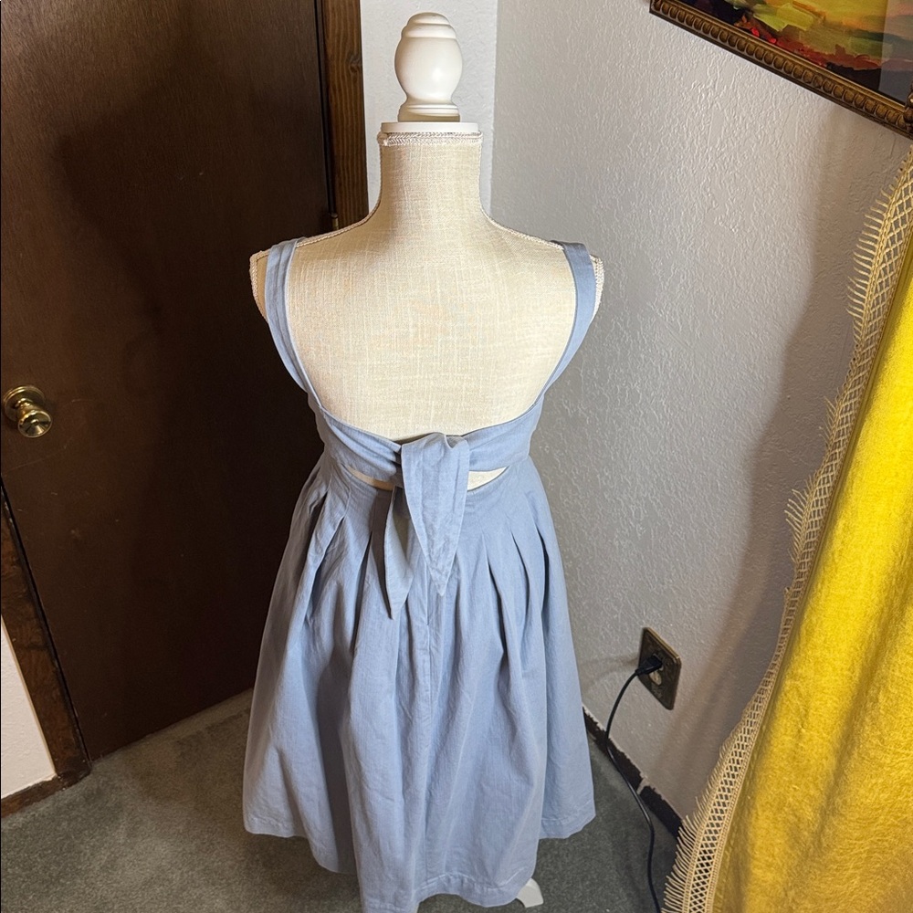 XS Loved You All Along Slate Blue Tie-Back Cutout Midi Dress - Picture 10 of 10